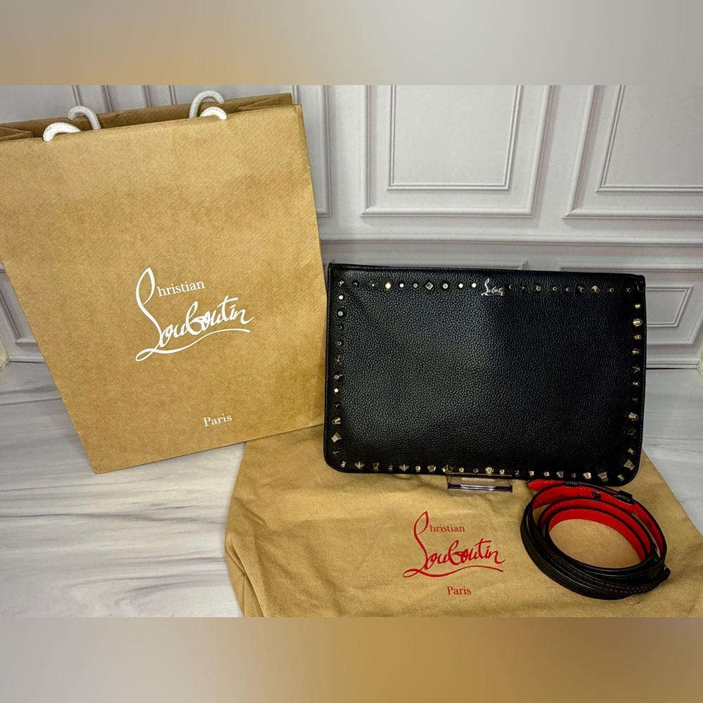 Christian Louboutin Loubiclutch Studded Leather 2-Way Bag | Dust Bag & Shop Bag